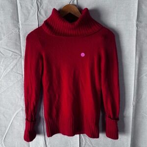 Only Mine Red 100% Cashmere 2-Ply Turtleneck Sweater Womens Small Ribbed Trim